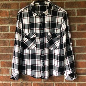 Anthro Sanctuary Button Down Plaid Boyfriend Top